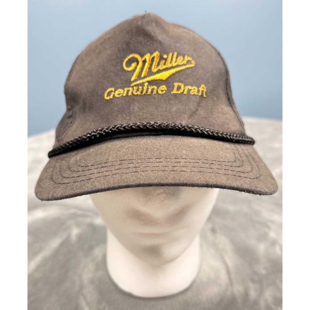 Vintage Miller Genuine Draft Mens Baseball Cap Hat Brown Rope Brim